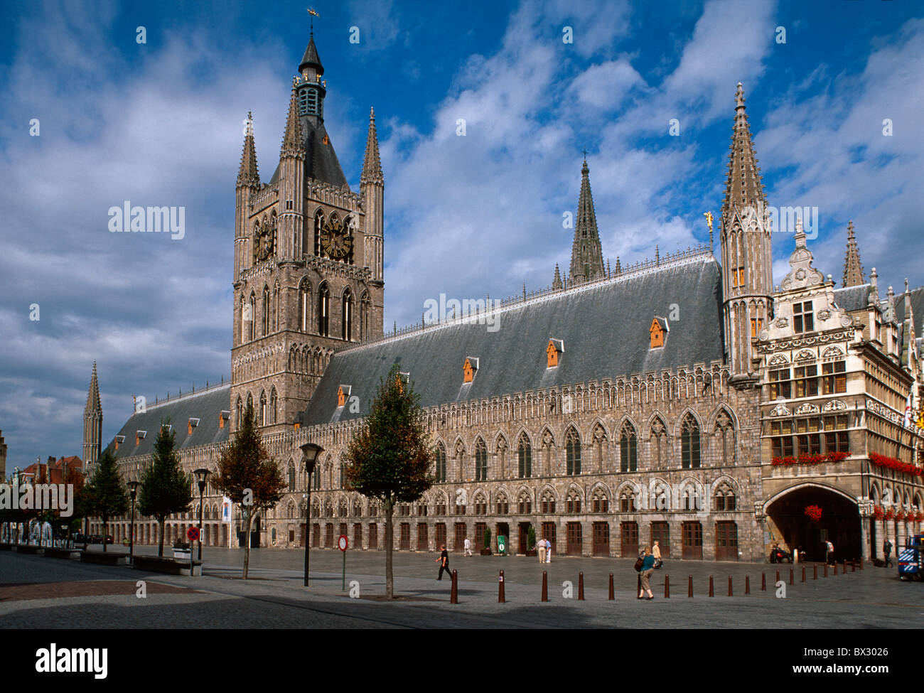 Gothic Hall, Belfried and city-hall  in Ypern (Ieper). Flanders, Belgium, World Heritage Stock Photo