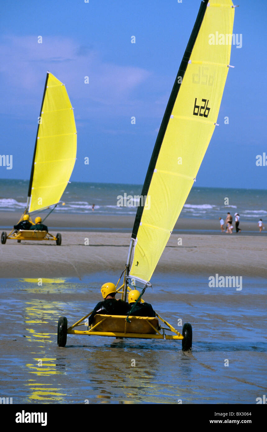 sand-yachting in De Panne, Flanders, Belgium Stock Photo