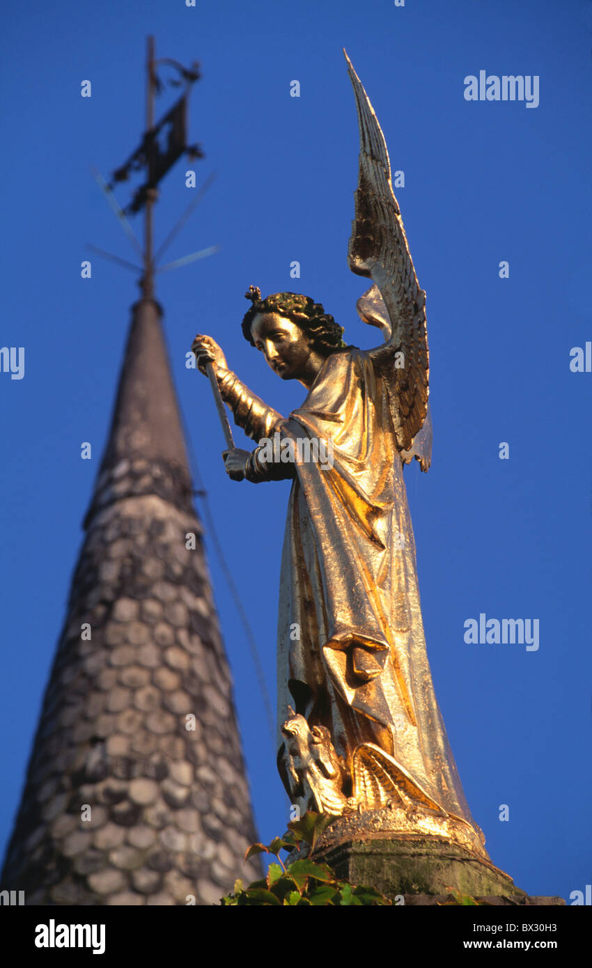 Angel and tower, Prinsenhof in Brügge, Flanders, Belgium Stock Photo