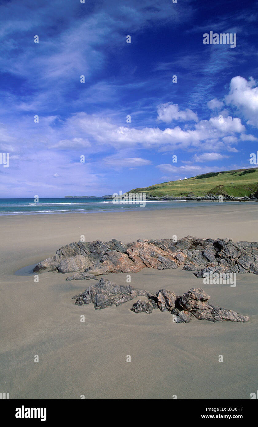 scenery landscape beach seashore Coldbackie Beach North Sea sea coast seashore sand sand beach cliff rock Stock Photo