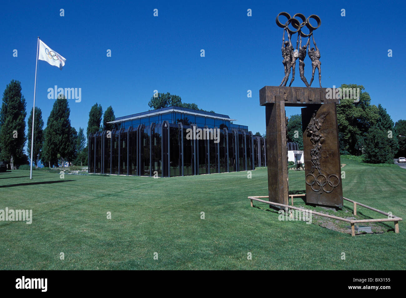 Lausanne IOC international Olympic committee building construction statue plastic sculpture Olympia canton Va Stock Photo