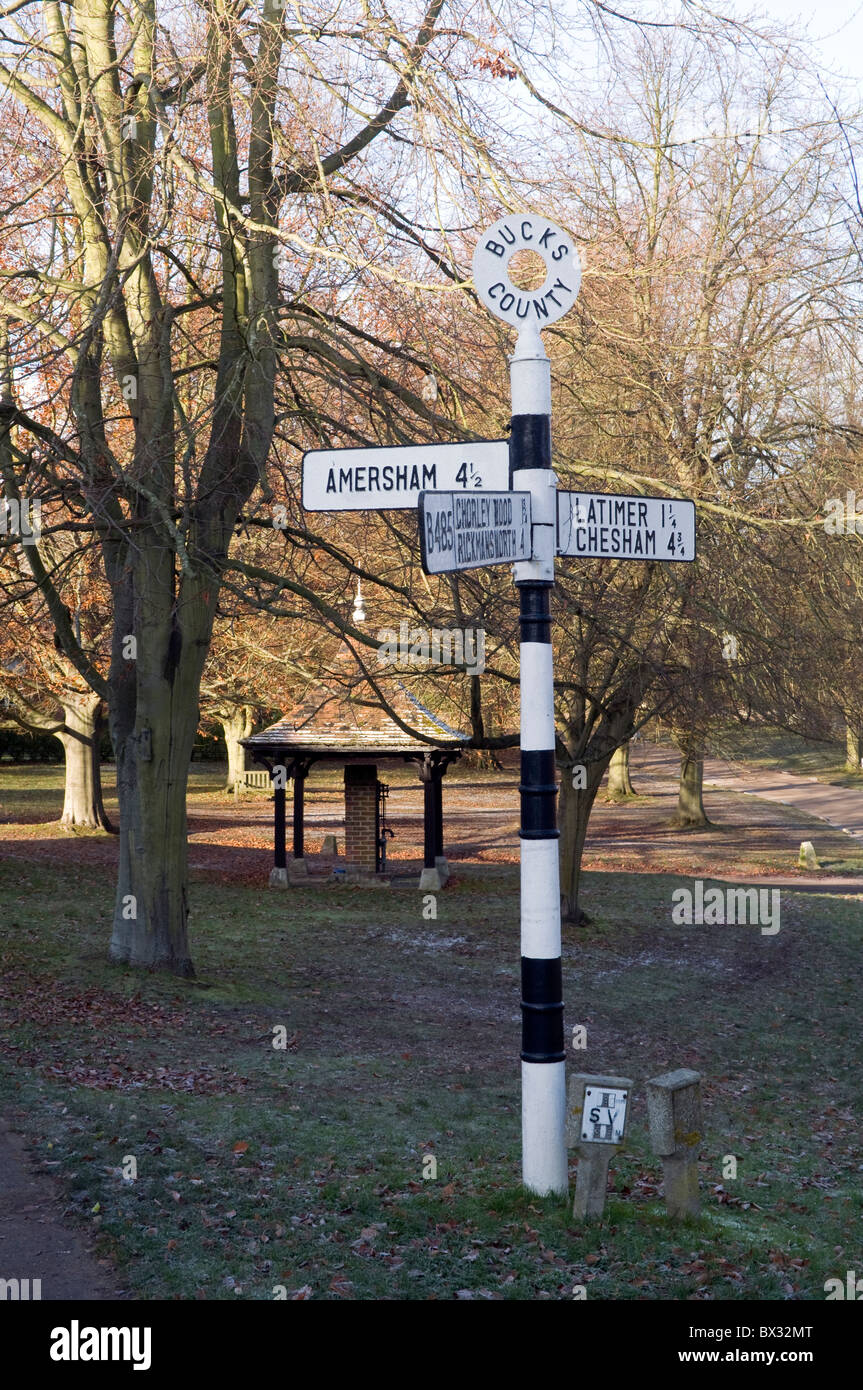 Traditional country road signpost, directions to local towns on Chenies ...