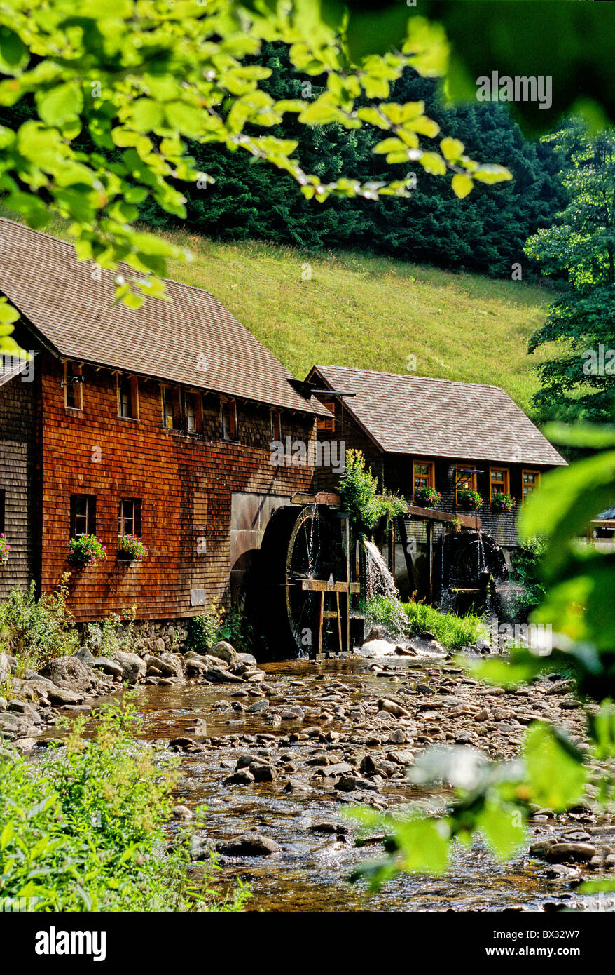 mill old historical shingles river witch hole mill Gutenbach Black Forest Germany Europe Baden-Wuerttemberg Stock Photo