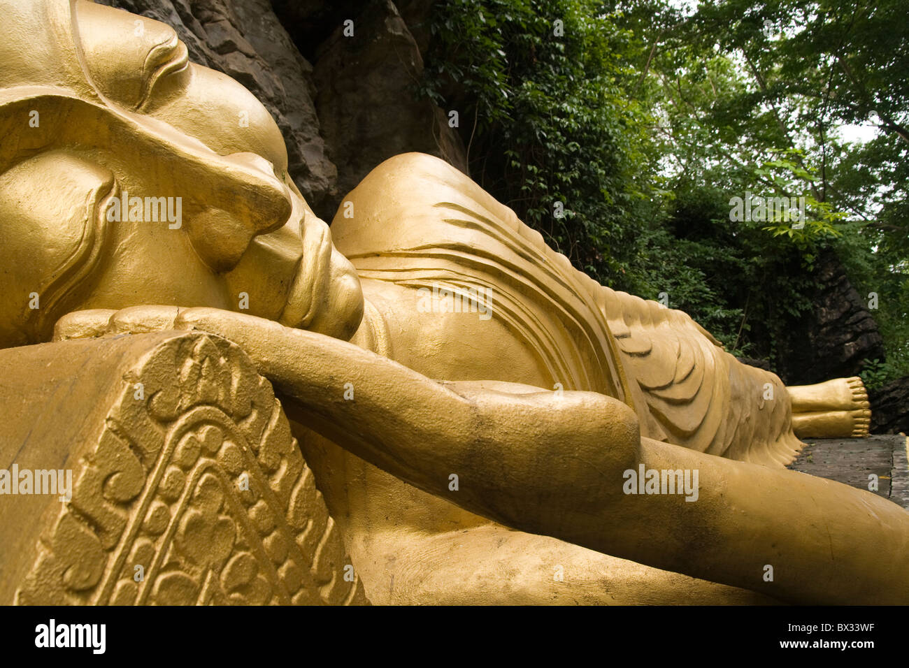 Gold Sleeping Buddha,Phou Si Hill, Luang Prabang, Laos, Asia Stock Photo