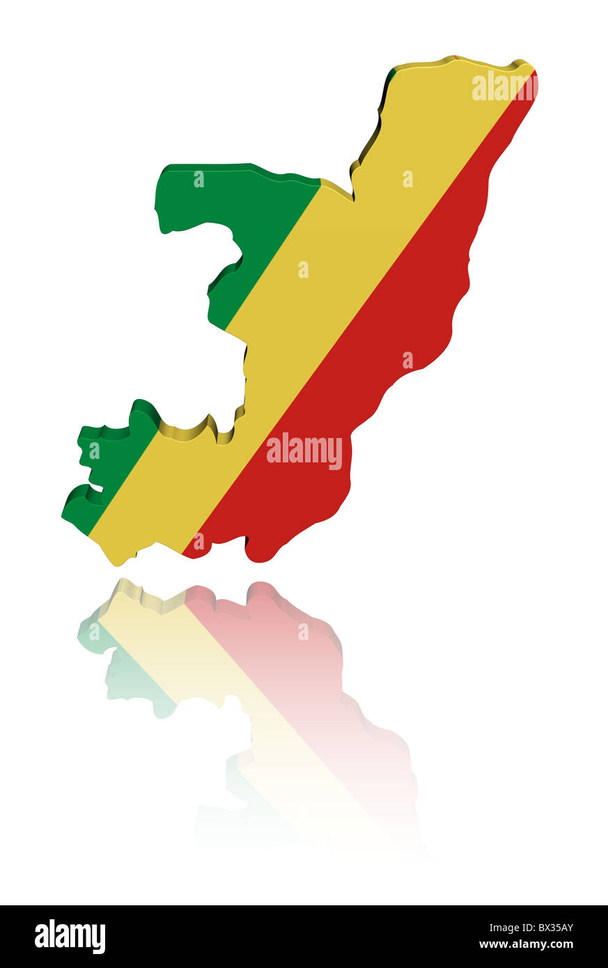 Republic of Congo map flag 3d render with reflection illustration Stock ...