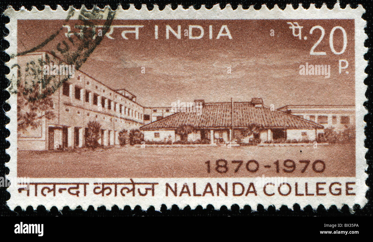 INDIA - CIRCA 1970: A Stamp printed in India shows Nalanda College, circa 1970 Stock Photo