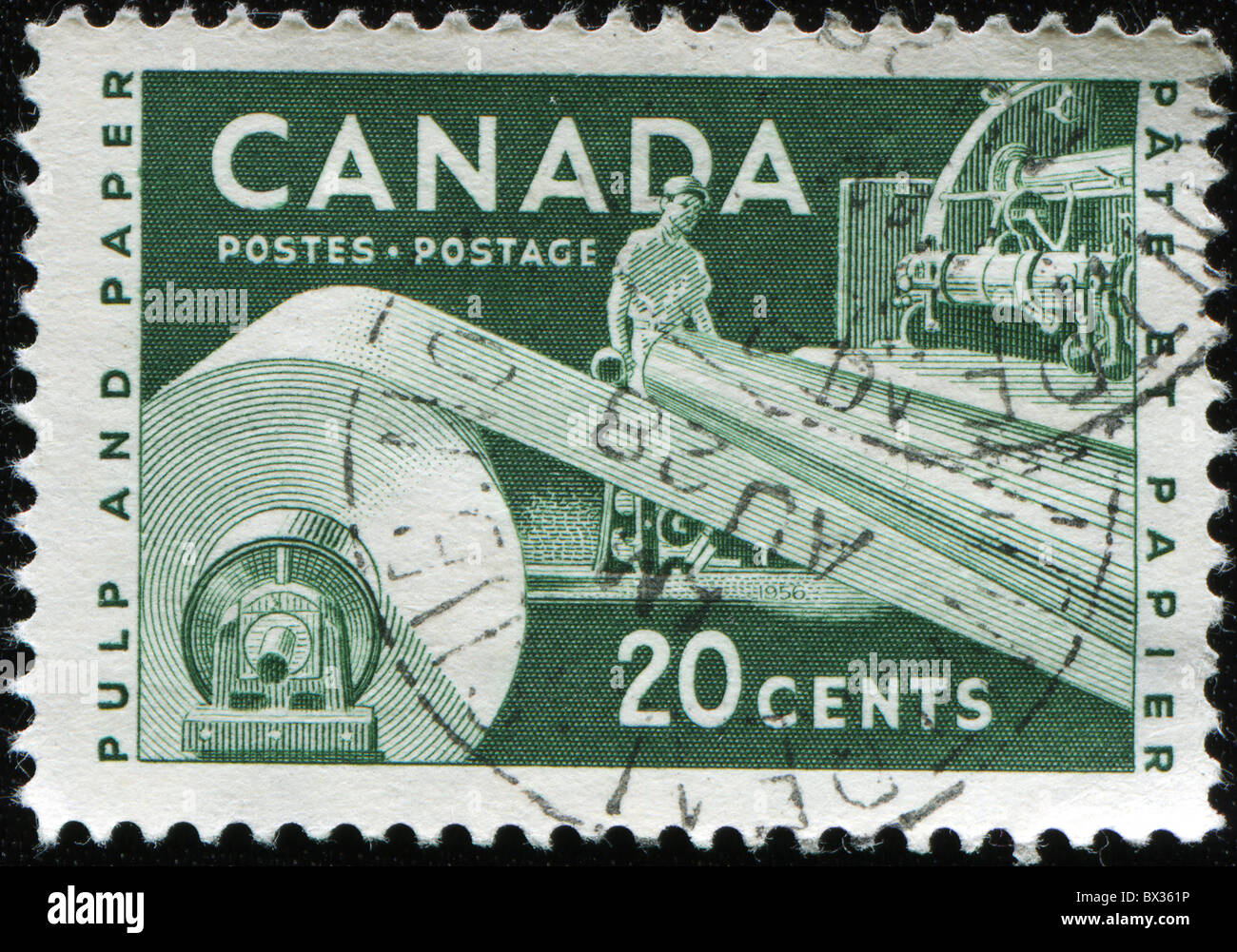 CANADA - CIRCA 1953: A stamp printed in Canada devoted Pulp and Paper Industry, circa 1953 Stock Photo