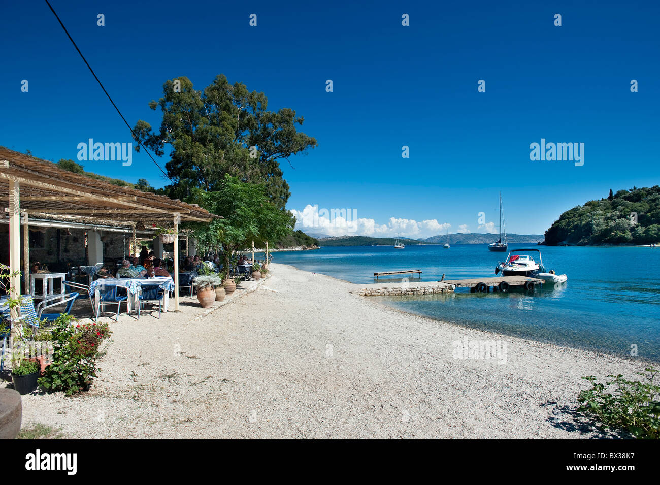 Seafront Taverna at Agios Stefanos, Corfu, Greece Stock Photo