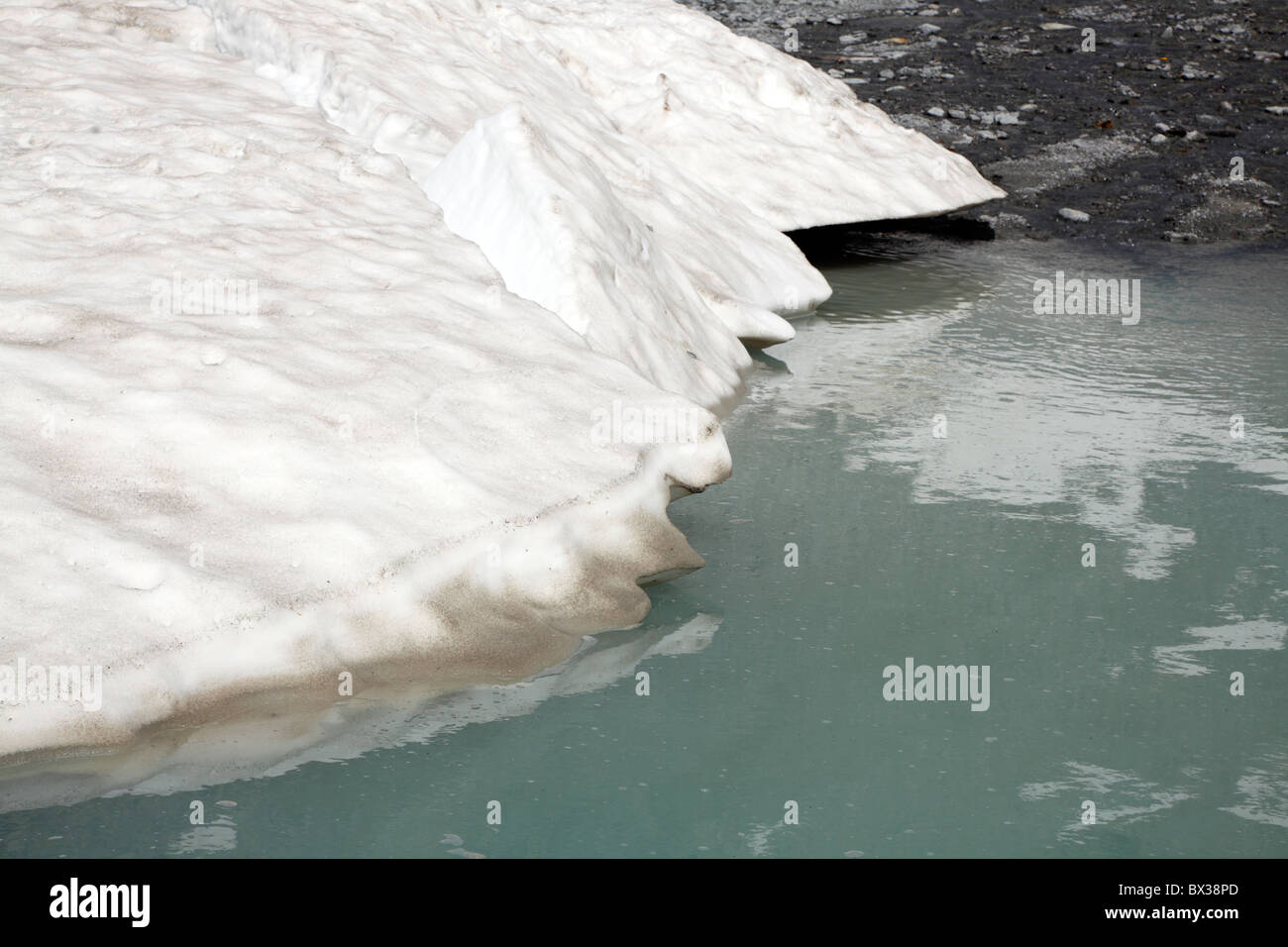Melting snow and ice during summer at the Rettenbach Glacier, Ötztal, Austria in July Stock Photo