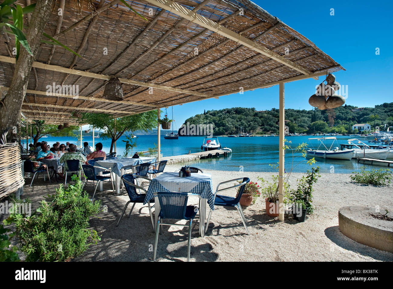 Seafront Taverna at Agios Stefanos, Corfu, Greece Stock Photo