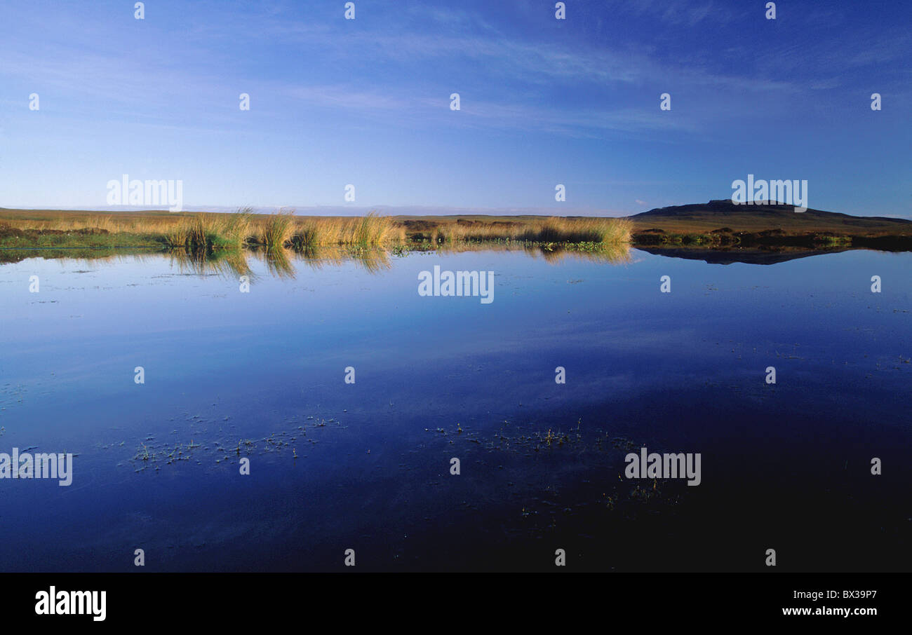 moor Highland lake water reflection width broadness wilderness silence quiet calm rest blue sky blue aut Stock Photo