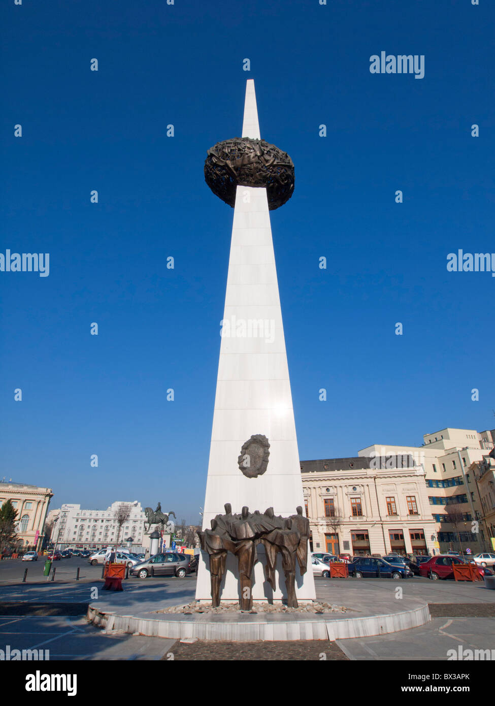 The Memorial of Rebirth monument in Revolution Square in Bucharest Romania Stock Photo