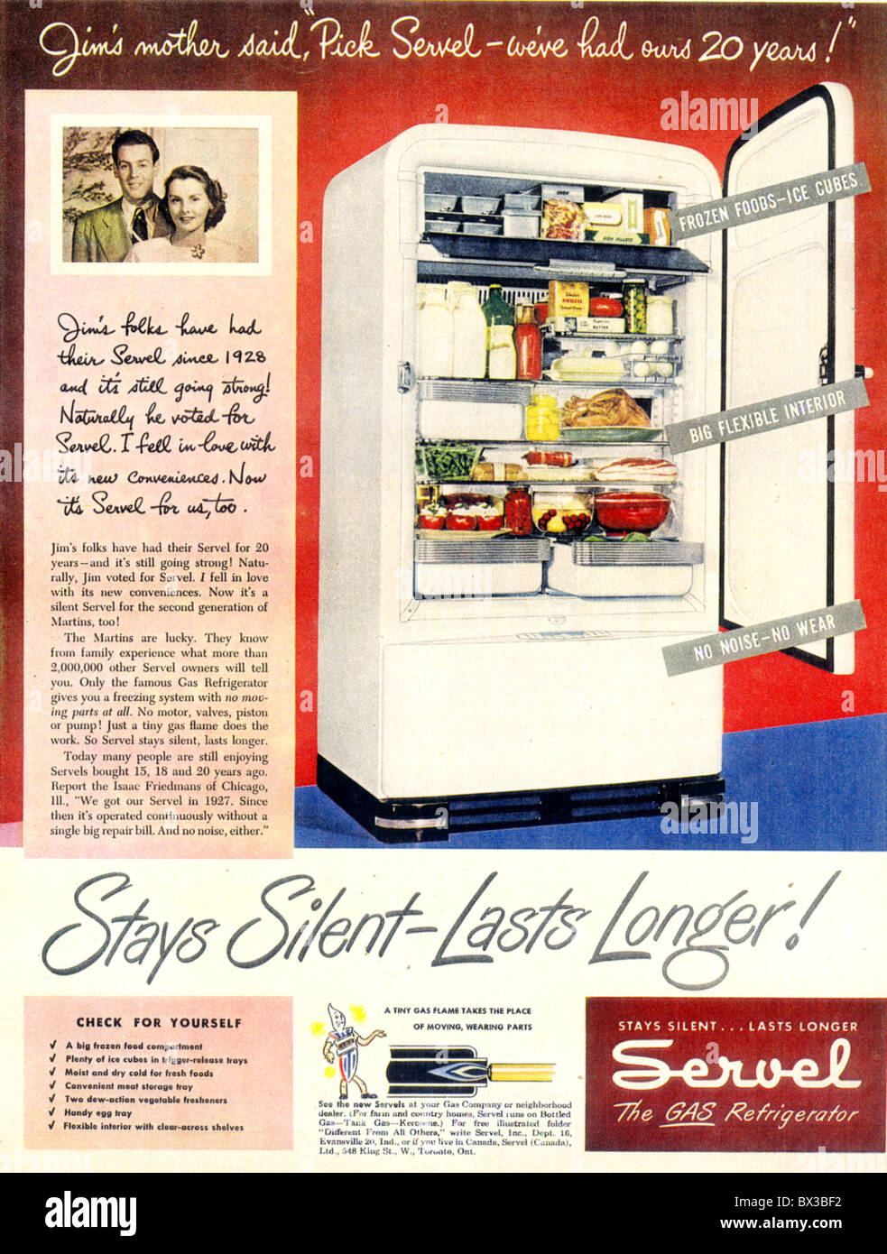 1948 SERVEL GAS REFRIGERATOR ADVERT Stock Photo