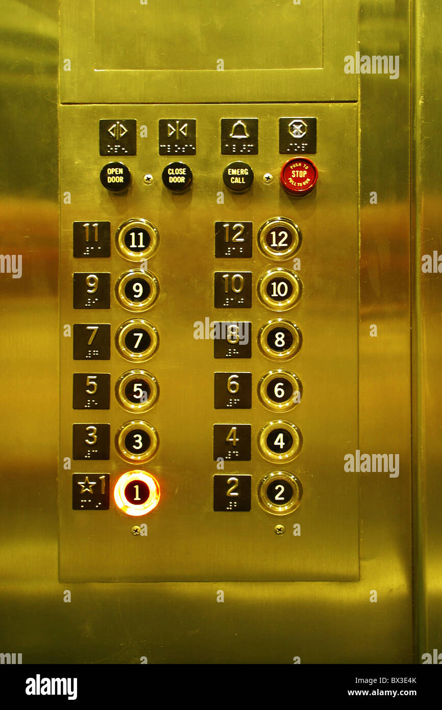 elevator inside indoors transport buttons Stock Photo