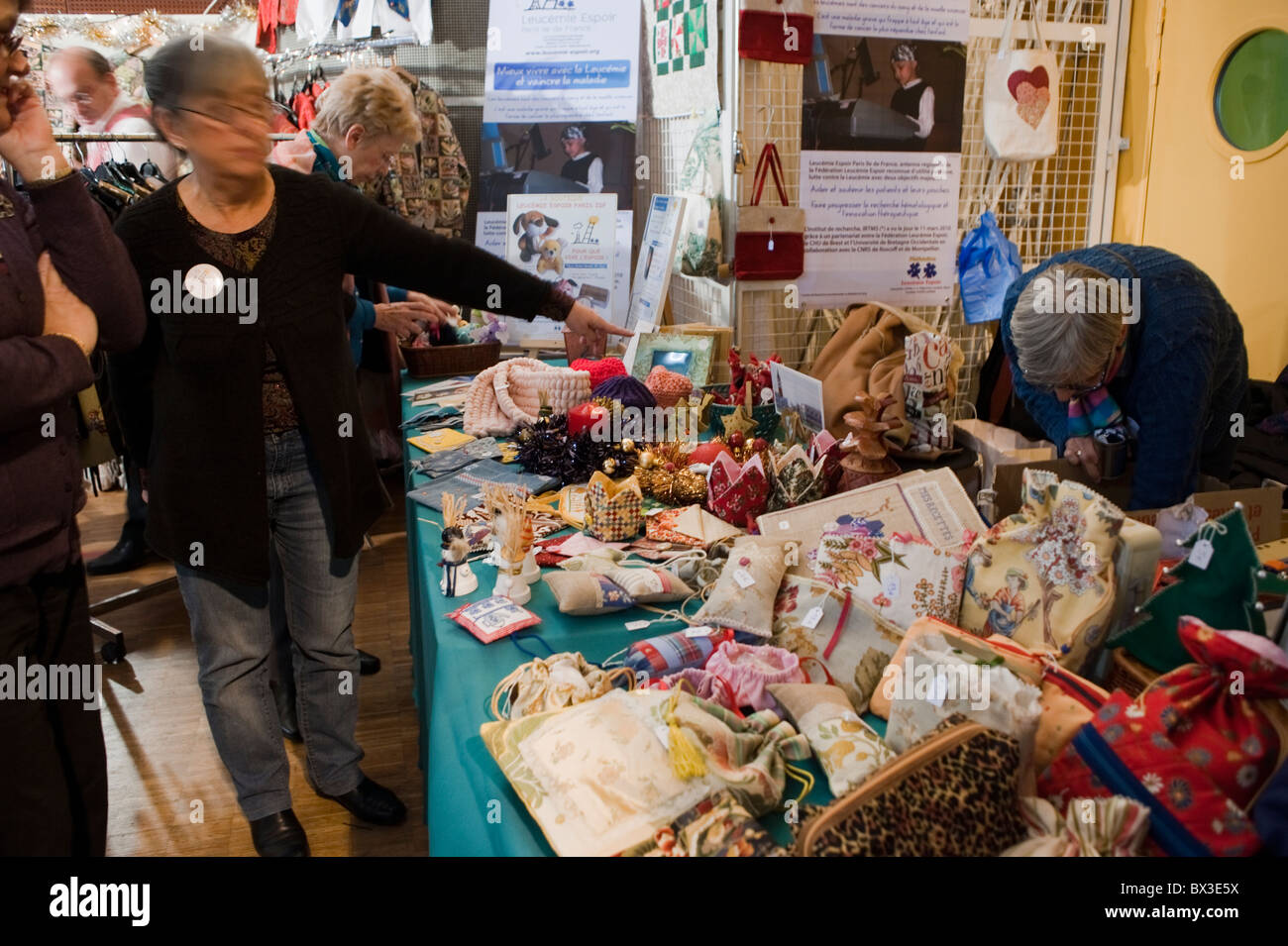 Paris, France, people Shopping at 'Lions CLub' Christmas market, Le Marais District, Christmas in Paris Stock Photo