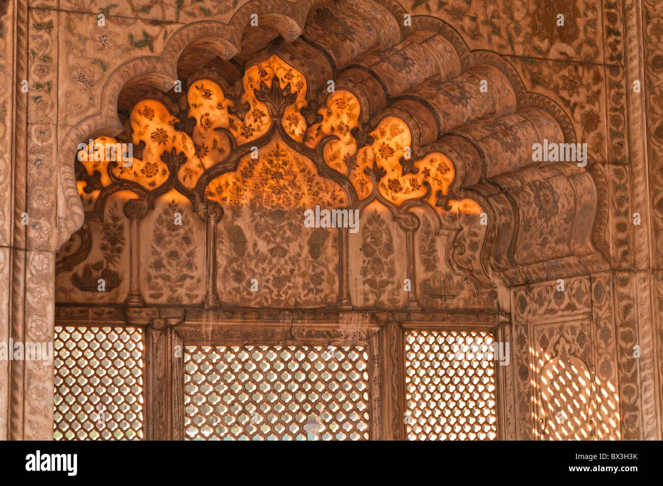 Interior decoration in marble, Red Fort, Delhi, India Stock Photo