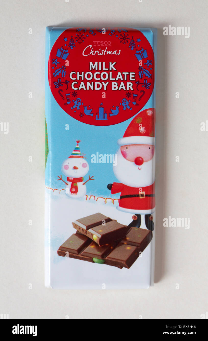 Bar of tesco christmas milk chocolate candy bar hires stock