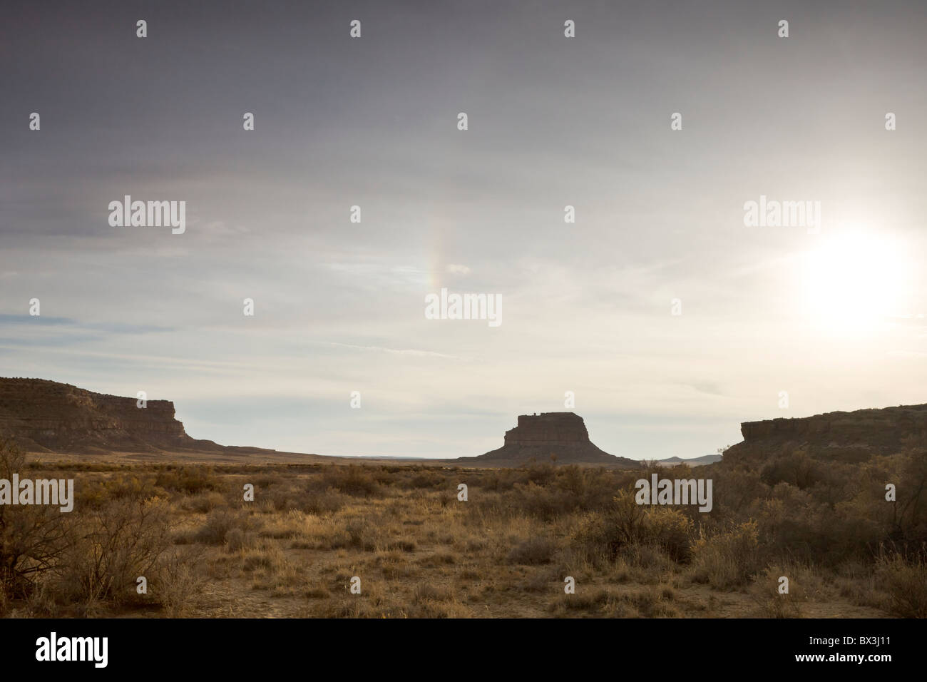 Sun dog or parhelion over Fajada Butte in Chaco Canyon in The