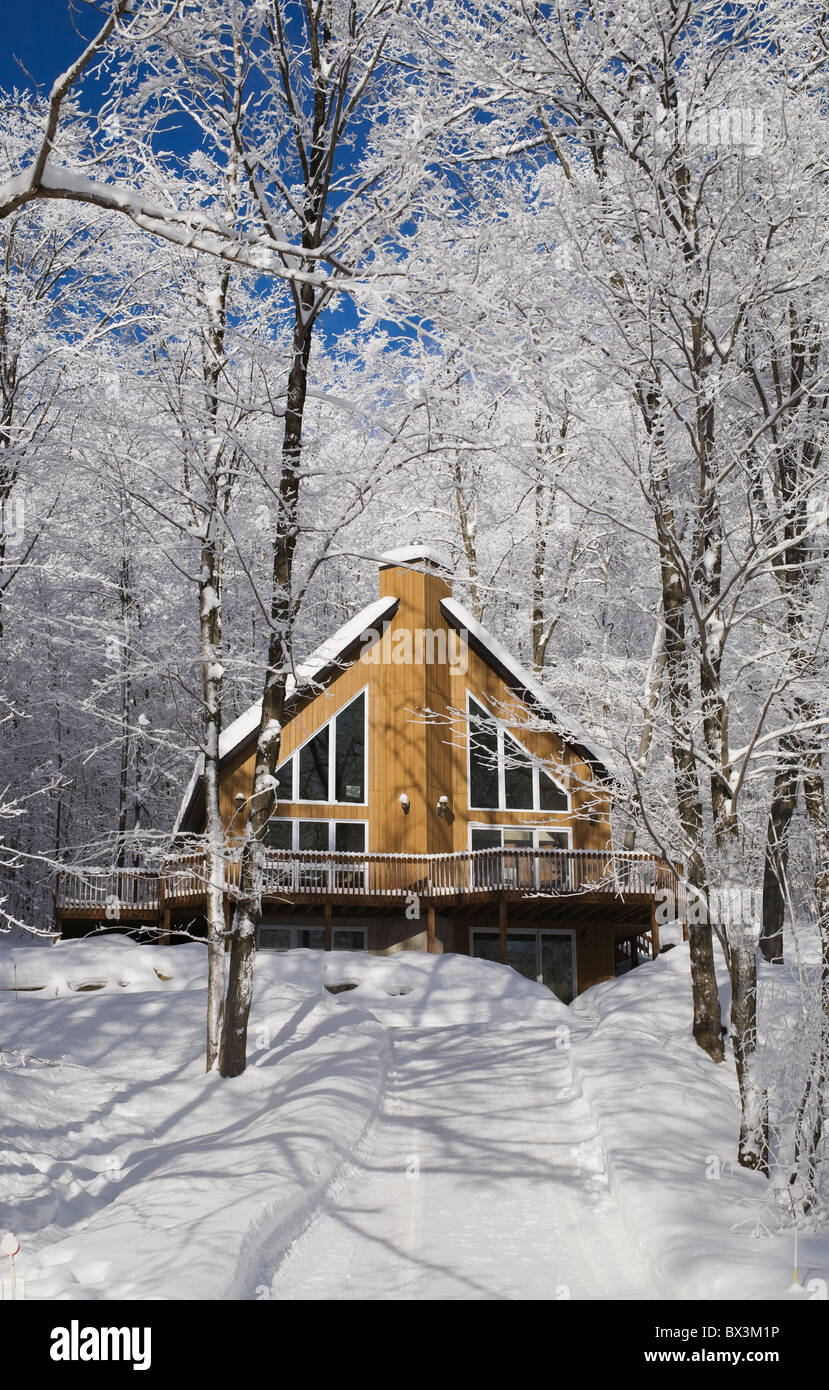 A House In The Winter; Canton De Shefford, Quebec, Canada Stock Photo