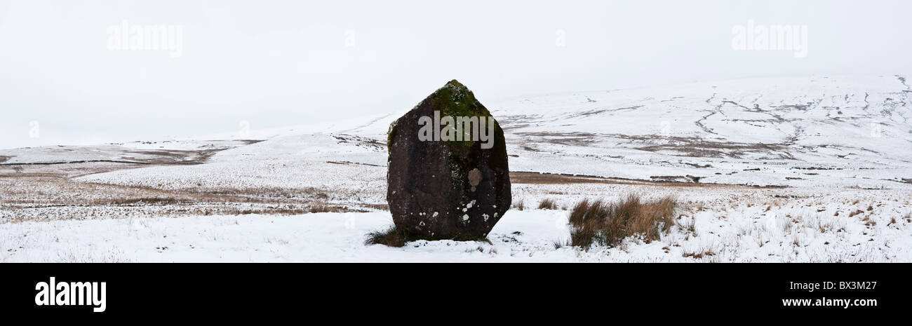 Mean Llia standing stone in winter, Brecon Beacons national park, Wales Stock Photo