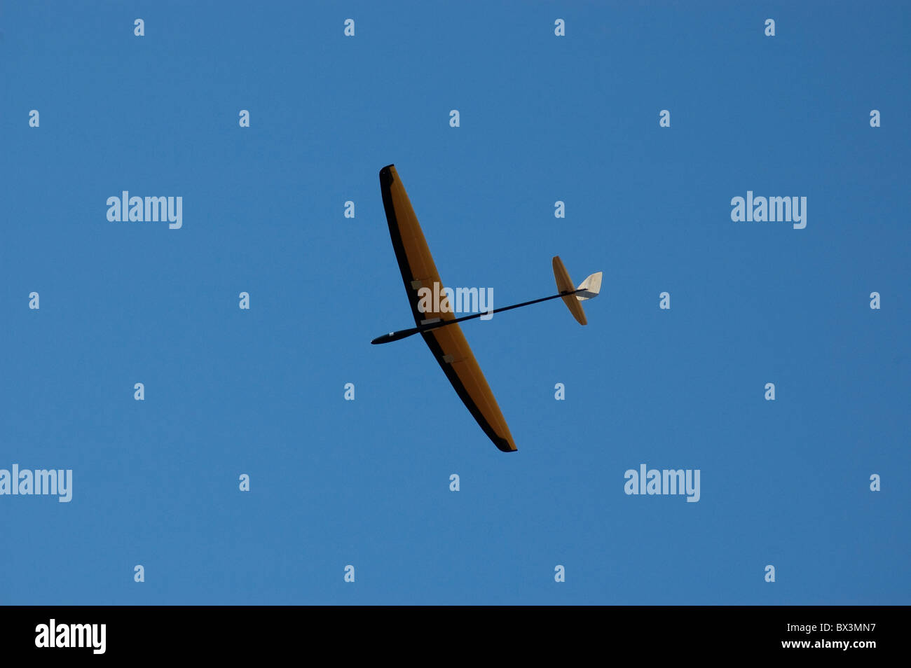 radio controlled hand launch glider soars into the blue sky during competition, Alachua, Florida Stock Photo