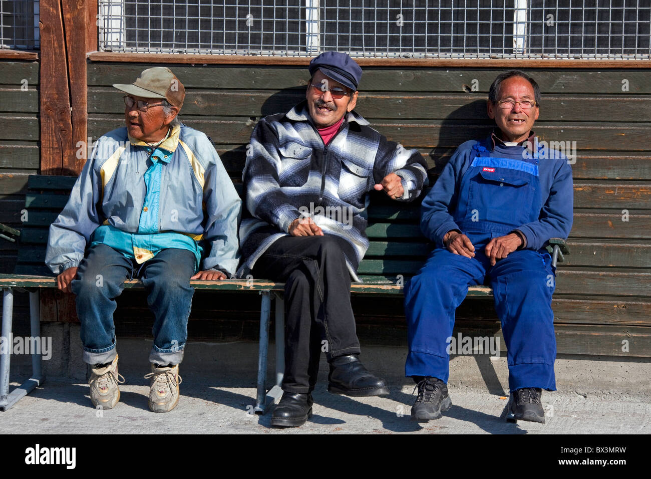 Portrait of elderly Inuit men from Uummannaq, North-Greenland, Greenland Stock Photo
