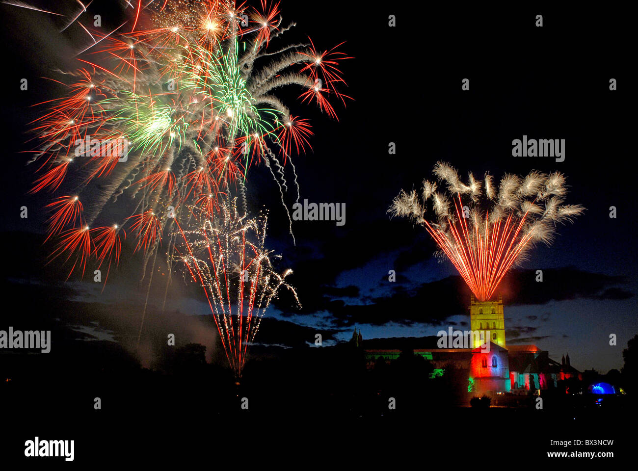 Tewkesbury Abbey fireworks display in Gloucestershire Stock Photo Alamy