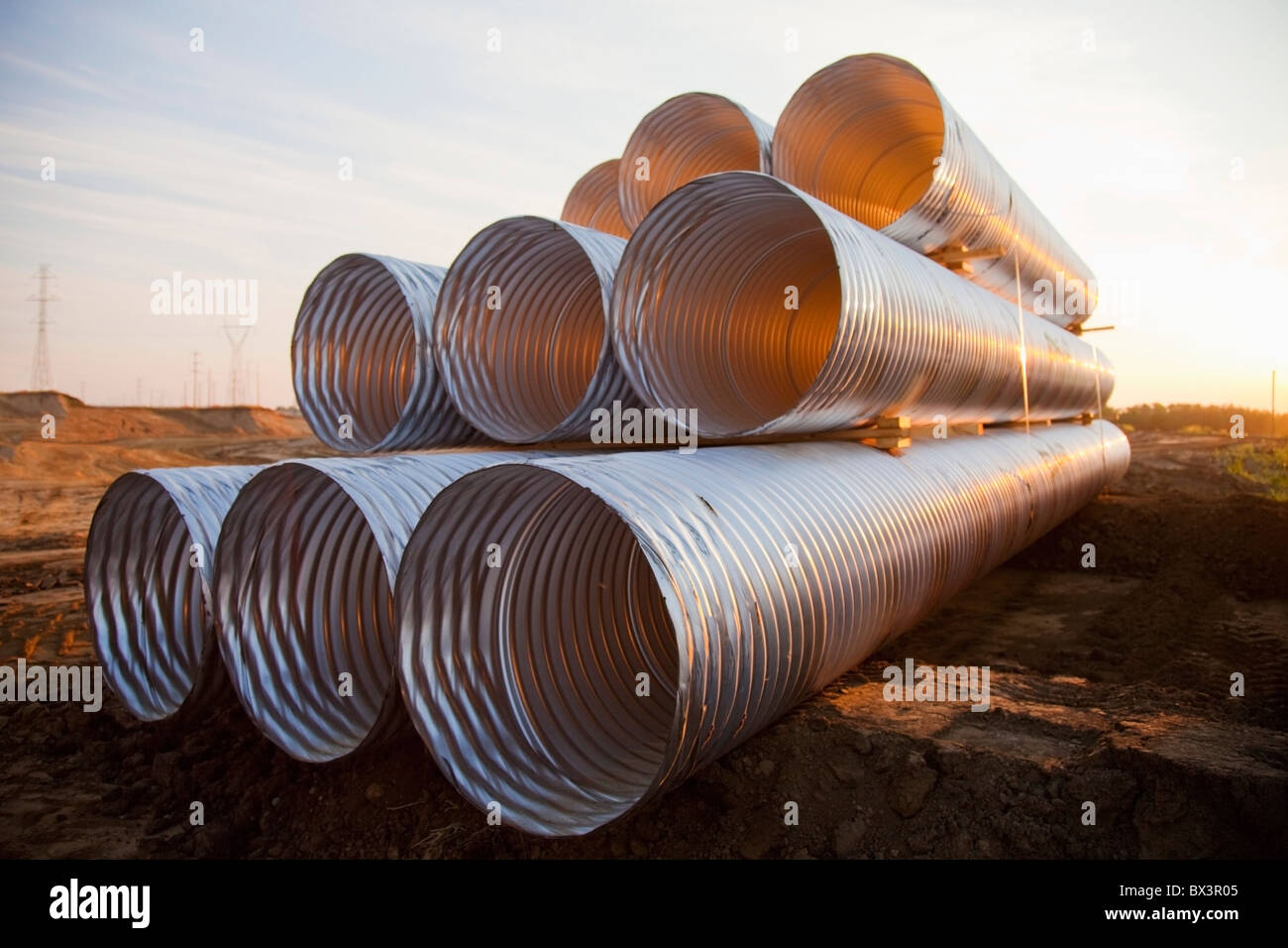Stack Of Culvert Pipes; Edmonton, Alberta, Canada Stock Photo Alamy