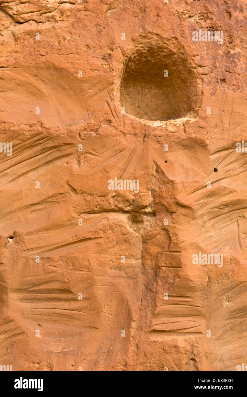 Petroglyphs along the petroglyph trail at The Chaco Culture National Historic Site in Chaco Canyon, New Mexico. Stock Photo