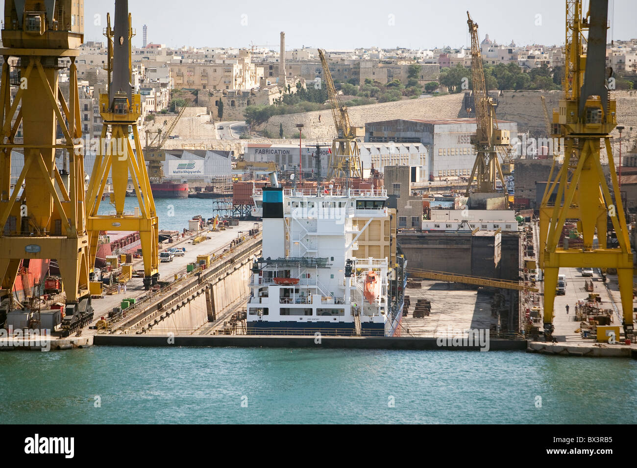 Ship in Drydock facilities Valletta Harbour Malta Stock Photo