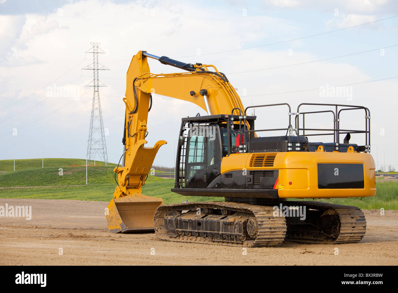 Road Construction Using A Backhoe; Edmonton, Alberta, Canada Stock