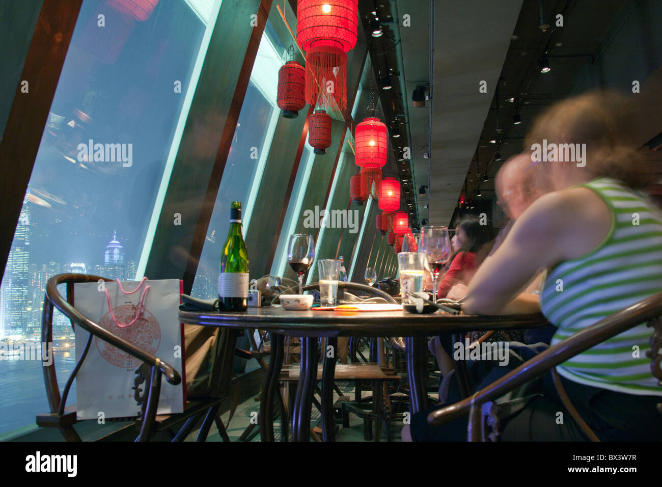 View from the tables at Aqua, Hutong restaurant in Kowloon, Hong Kong, China Stock Photo