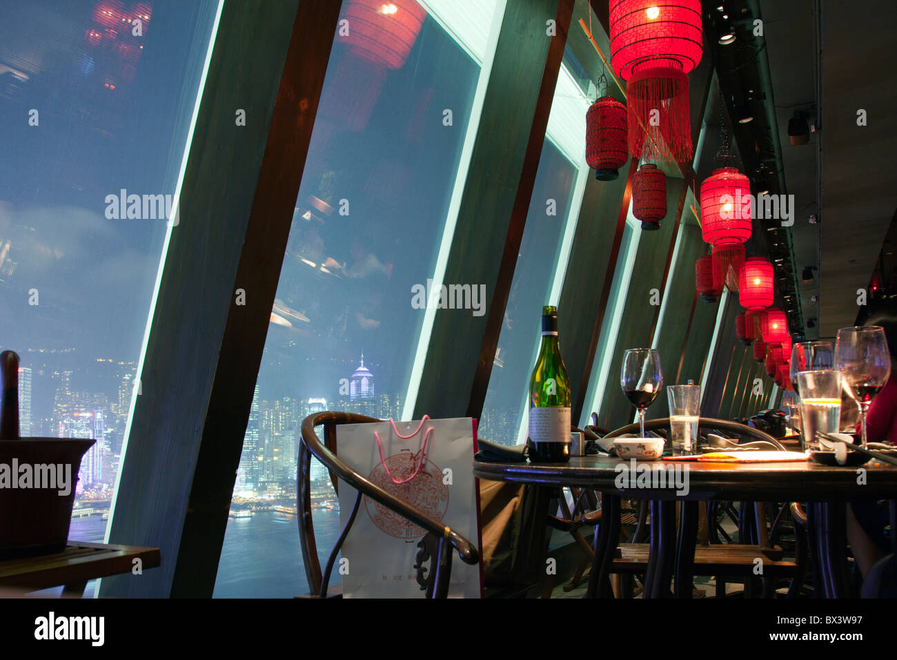 View from the tables at Aqua, Hutong restaurant in Kowloon, Hong Kong, China Stock Photo