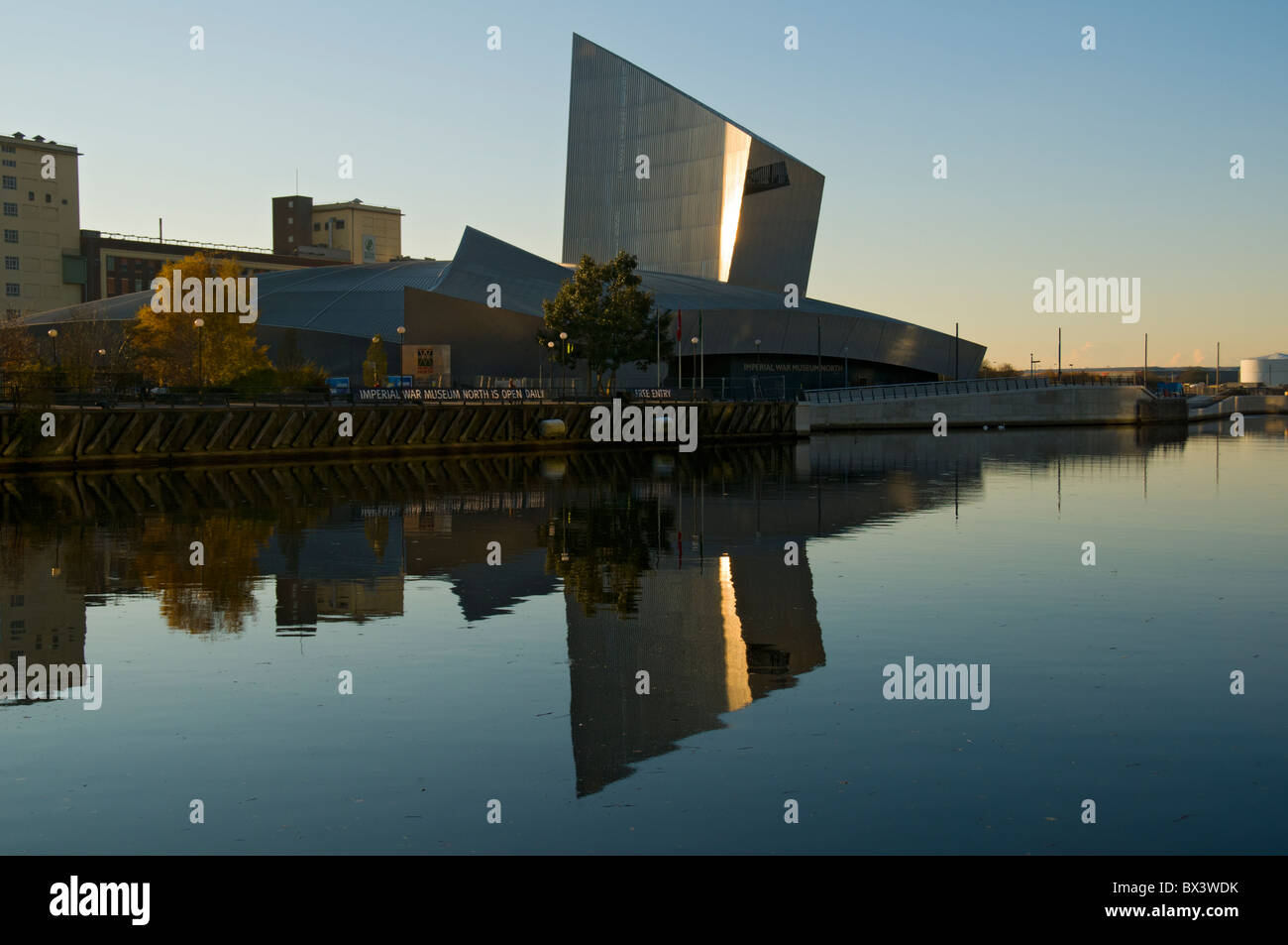 Imperial War Museum North reflected in the Manchester Ship Canal ...