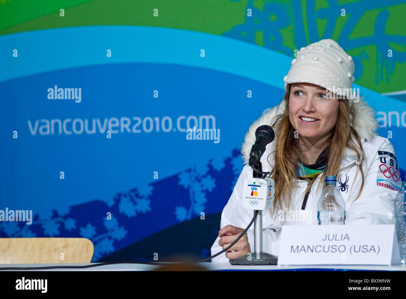 2010 Vancouver Winter Olympics; Interview with Julia Mancuso Stock Photo