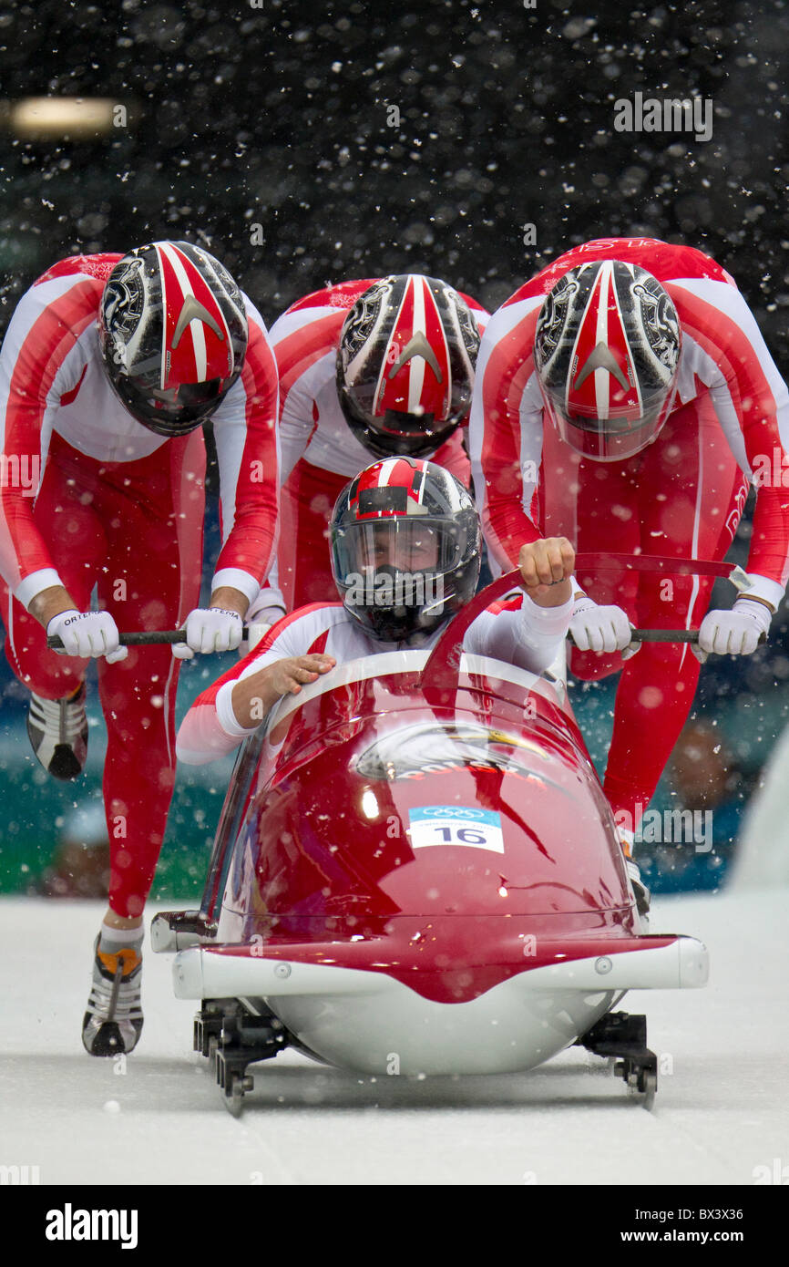 2010 Vancouver Winter Olympics; Mens 4-man Bobsleigh; Team Poland #16 POL1 Stock Photo