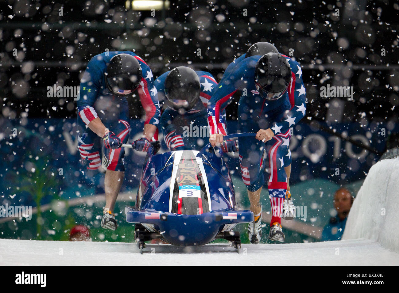 2010 Vancouver Winter Olympics; Mens 4-man Bobsleigh; Team USA #3 USA2 Stock Photo