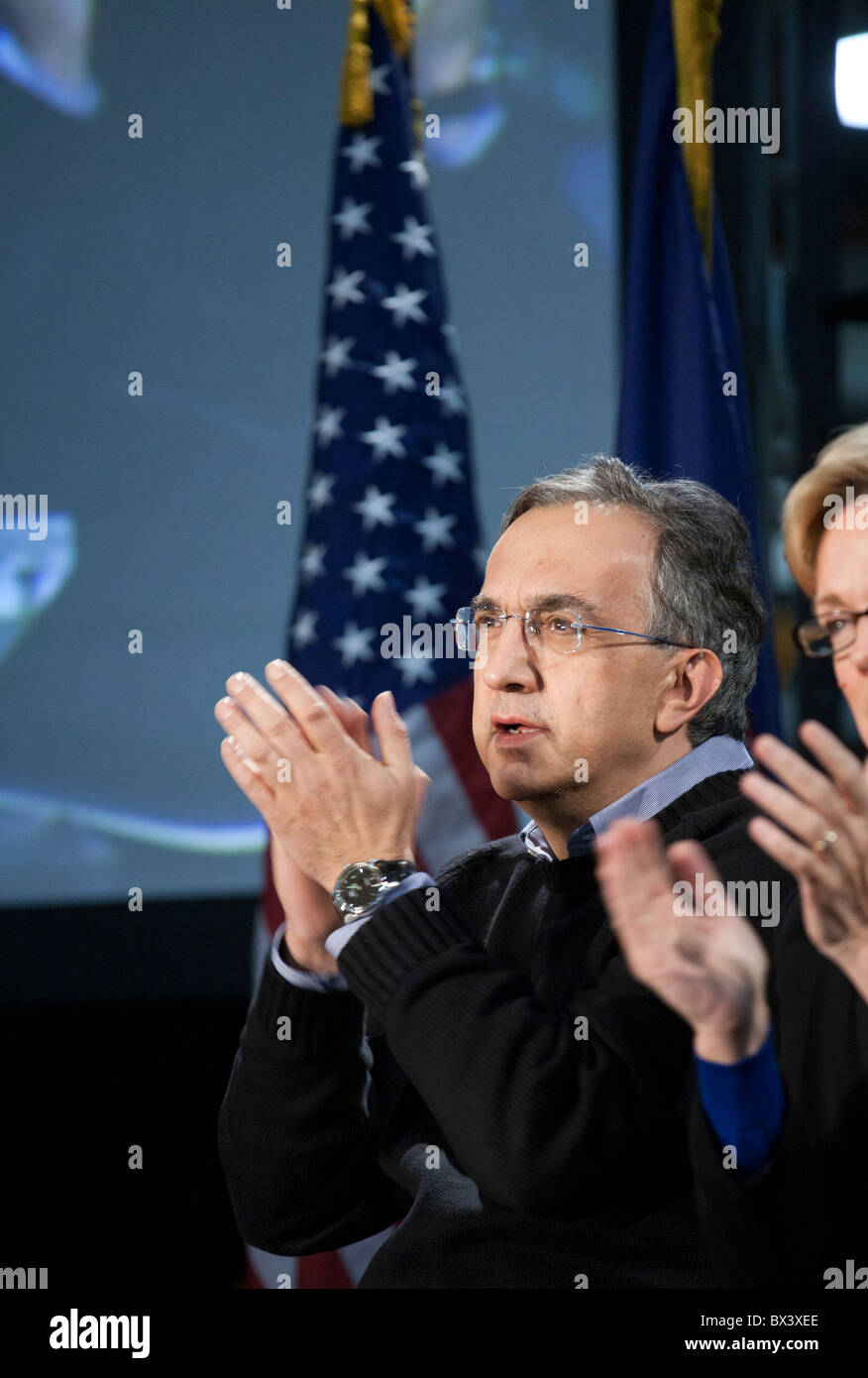 Sterling Heights, Michigan - Chrysler CEO Sergio Marchionne at the company's Sterling Heights Assembly Plant. Stock Photo