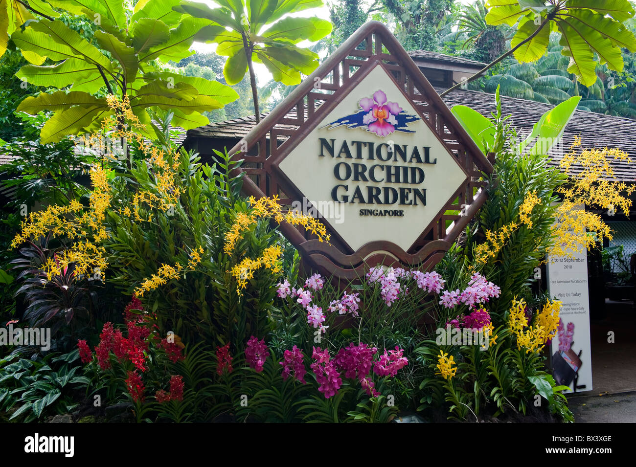 The sign of the National Orchid Garden in Singapore Stock Photo