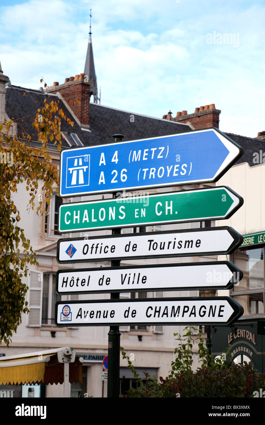 French Road sign in the centre of the champgagne town of Epernay, Ile de France France Stock Photo