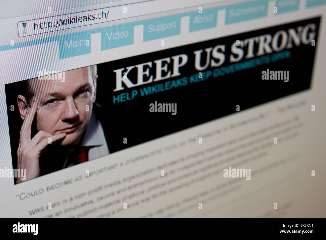 WikiLeaks website with Julian Assange photo (WikiLeaks founder) Stock Photo