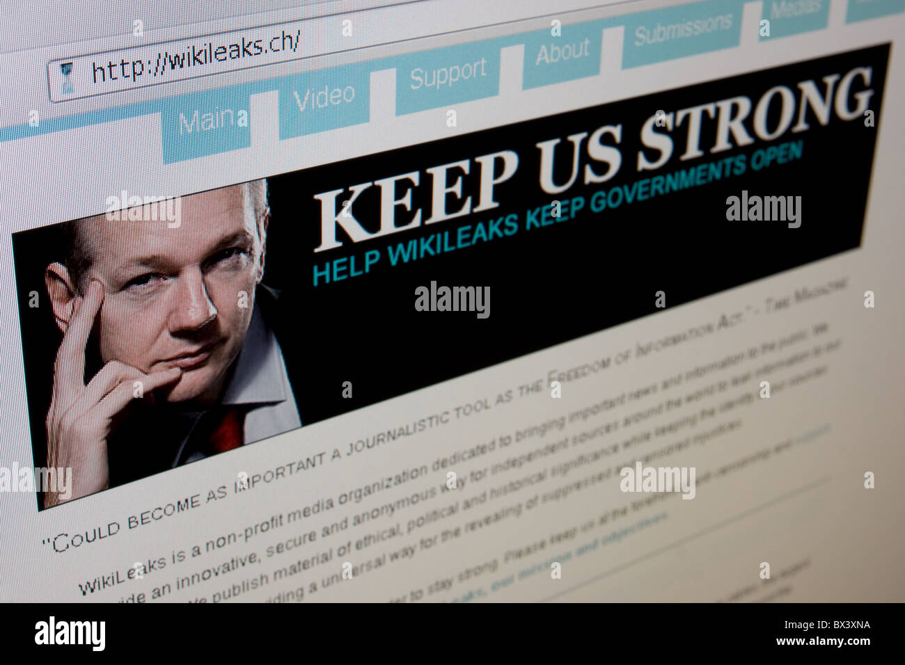 WikiLeaks website with Julian Assange photo (WikiLeaks founder) Stock Photo