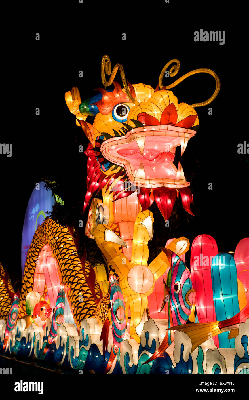 An illuminated dragon at the Mid Autumn Festival by the River in Singapore at night Stock Photo