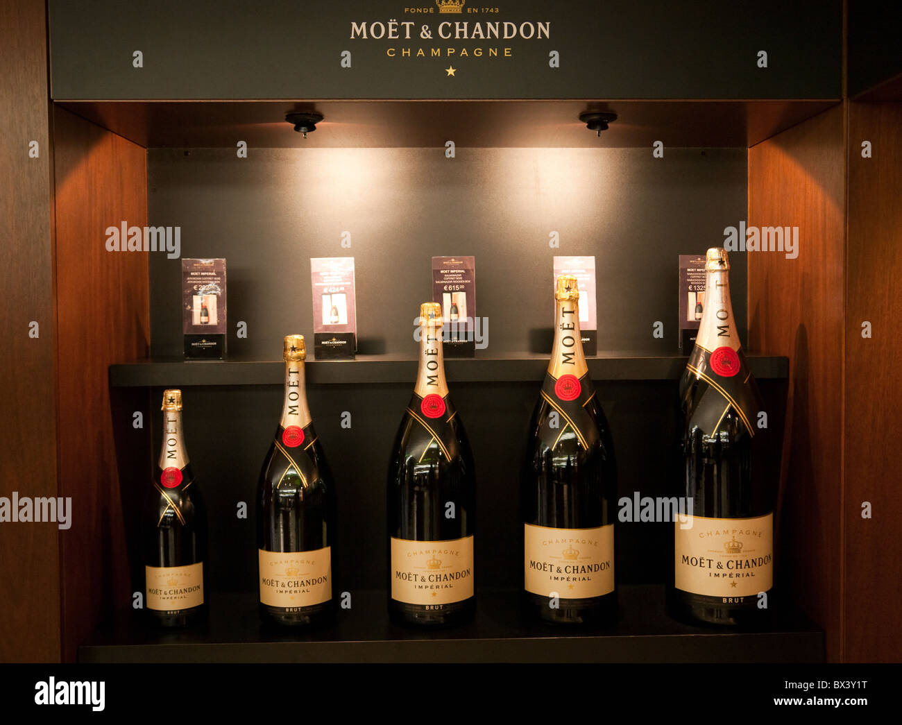 Moet and Chandon Champagne display, The Moet and Chandon House, Avenue de Champagne, Epernay, France Stock Photo