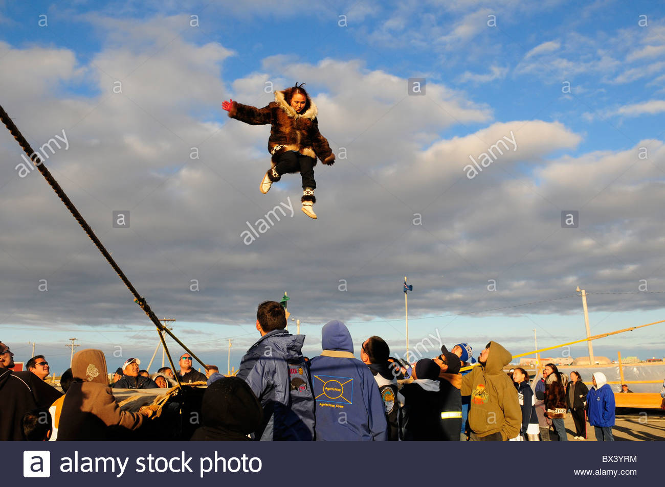 Barrow, Alaska Blanket toss traditional native celebration summer Stock
