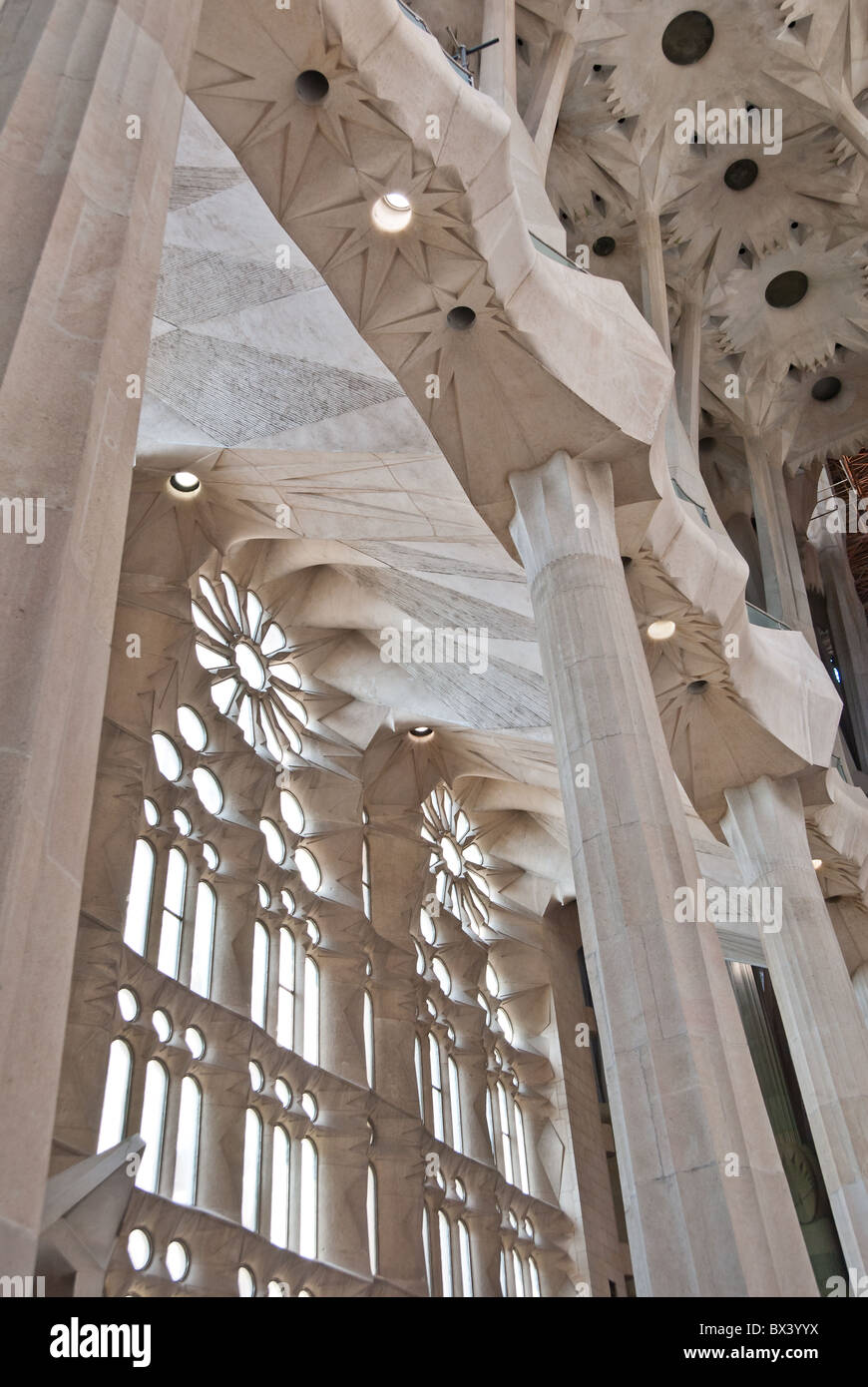 La Sagrada Familia interior detail - begun in 1882 by Antoni Gaudi ...