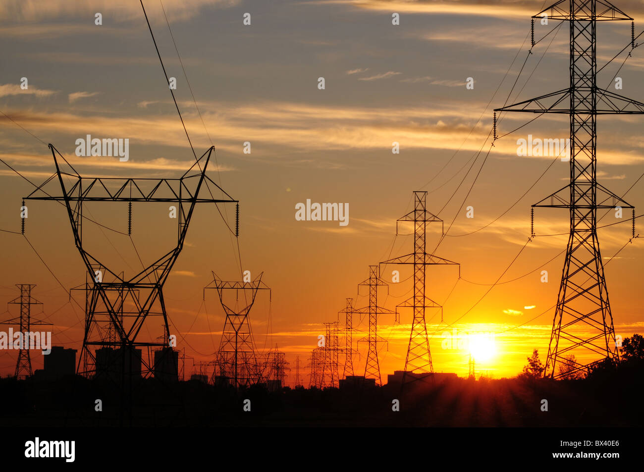 High voltage power line and transmission tower Stock Photo - Alamy