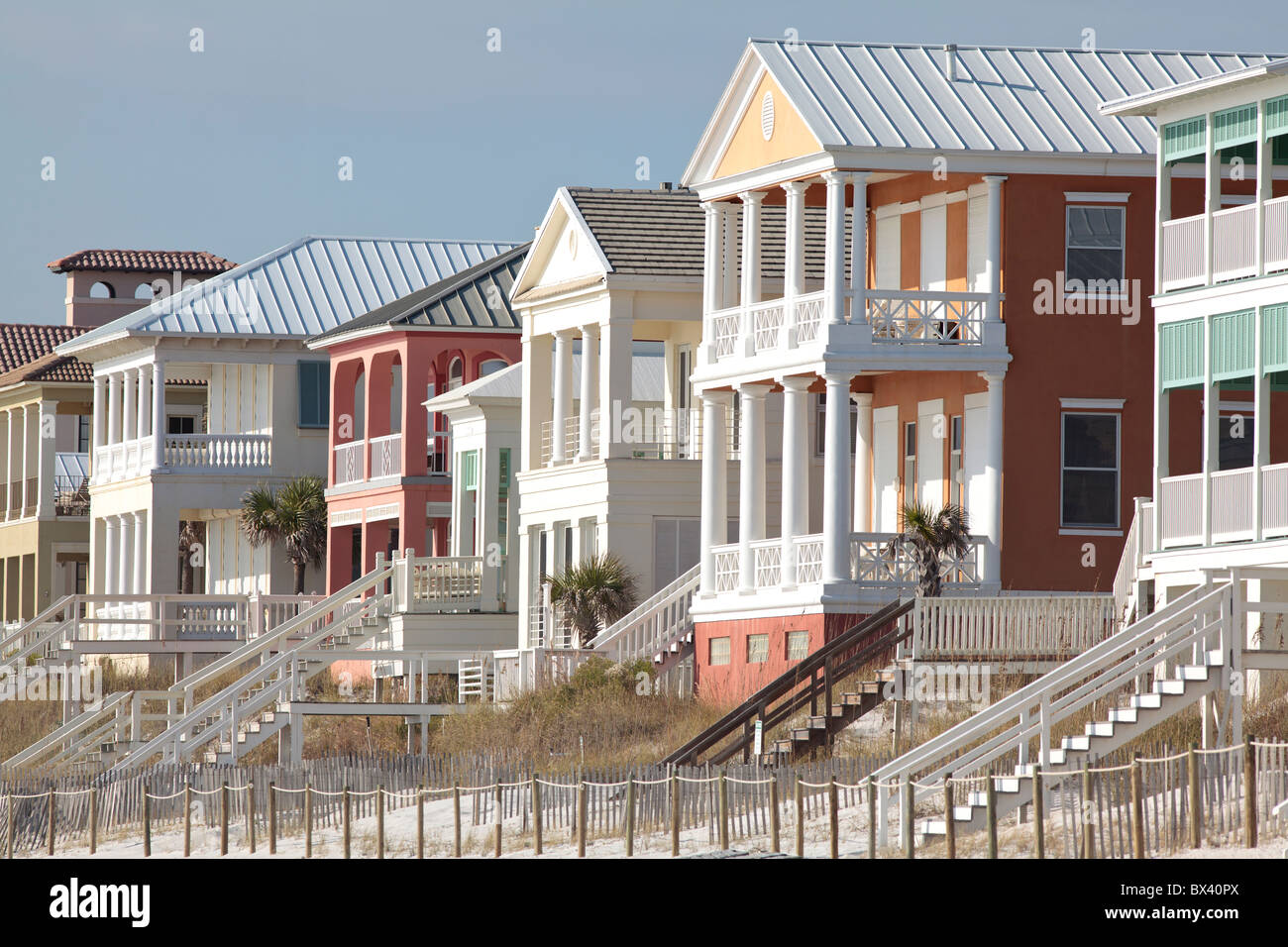 Colorful, beach homes at Carillon Beach, Florida Stock Photo Alamy