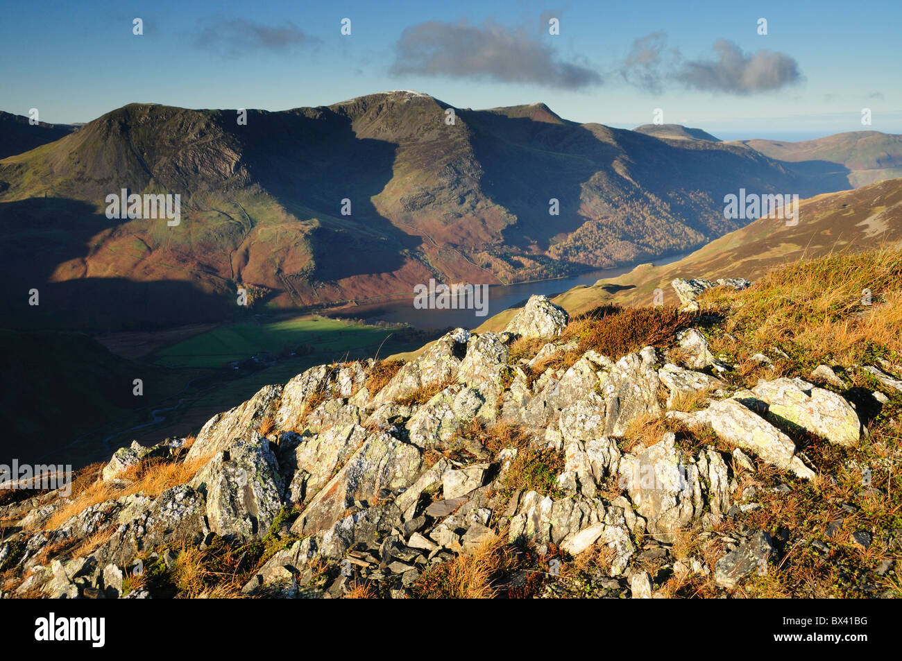 View towards High Crag, High Stile and Red Pike from Hindscarth in the English Lake District Stock Photo