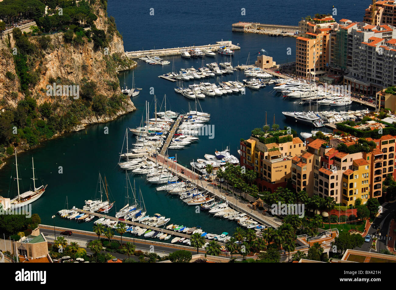 Port of Fontvielle at the Mediterranean Sea, Principality of Monaco Stock Photo